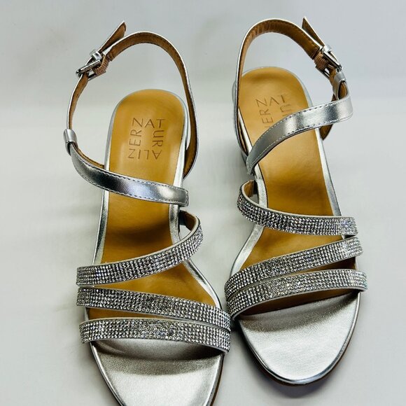 Naturalizer Bridget 4 Rhinestone Block Heel Sandal Size 6M Silver Dress Shoe - Picture 4 of 16